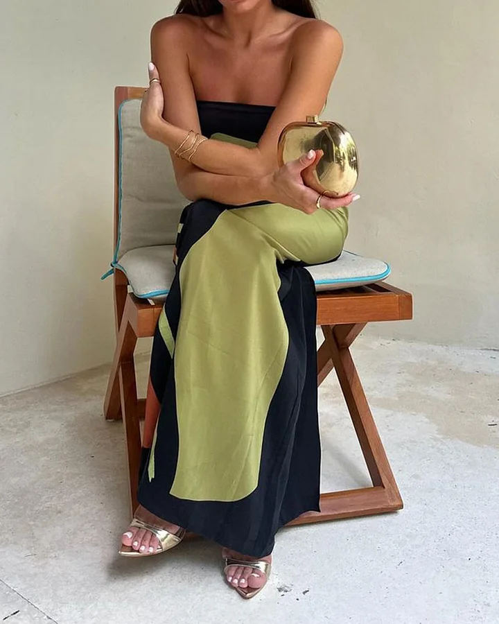 Camille™ | Ava Robe Longue Sans Bretelles à Motif Abstrait