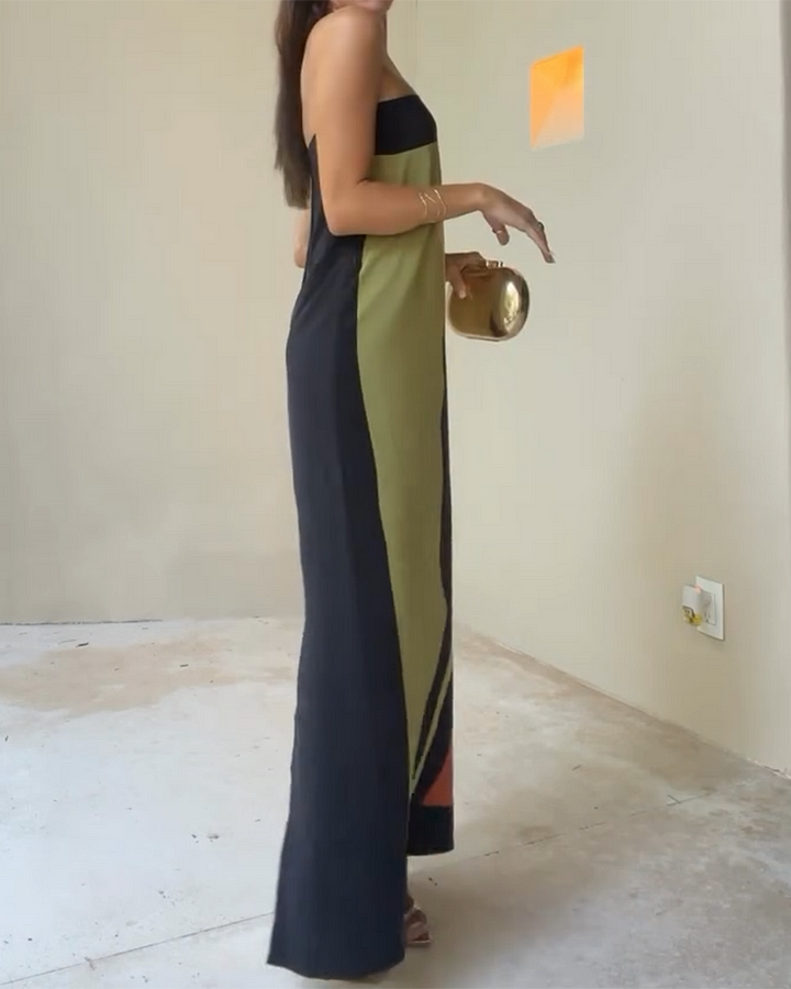 Camille™ | Ava Robe Longue Sans Bretelles à Motif Abstrait