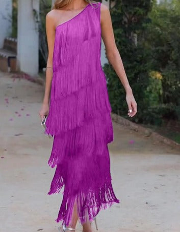 Camille™ | Noemi Robe Asymétrique à Franges