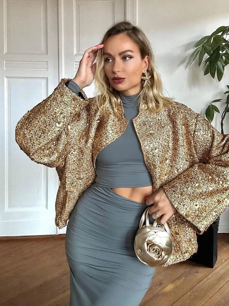 Camille™ | Veste en Sequins Dorés