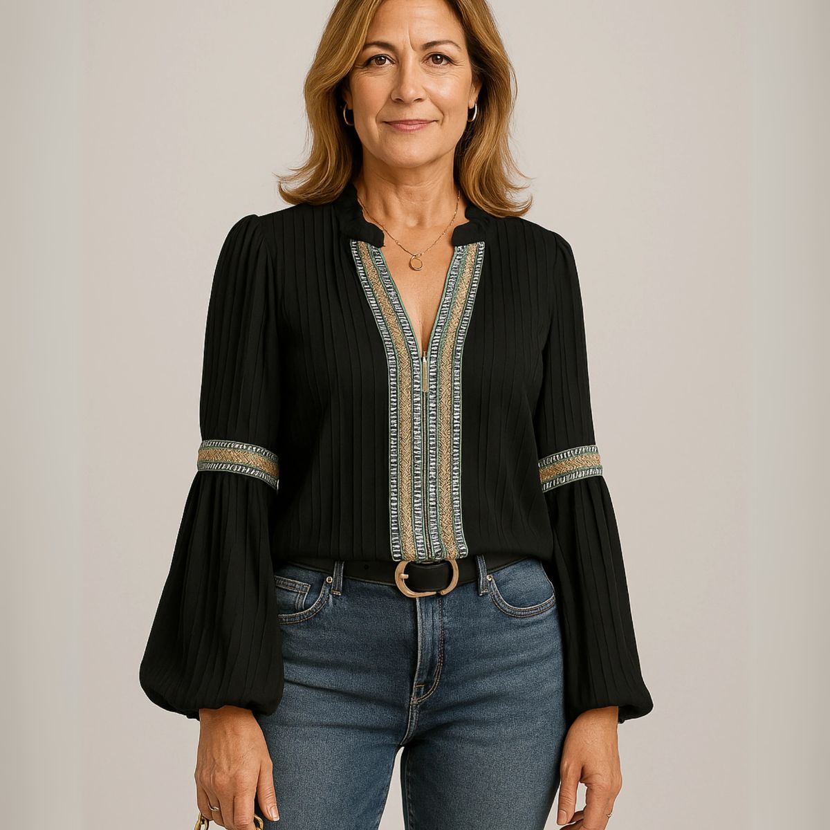 Louise™ | Vintage V-ringad Blus