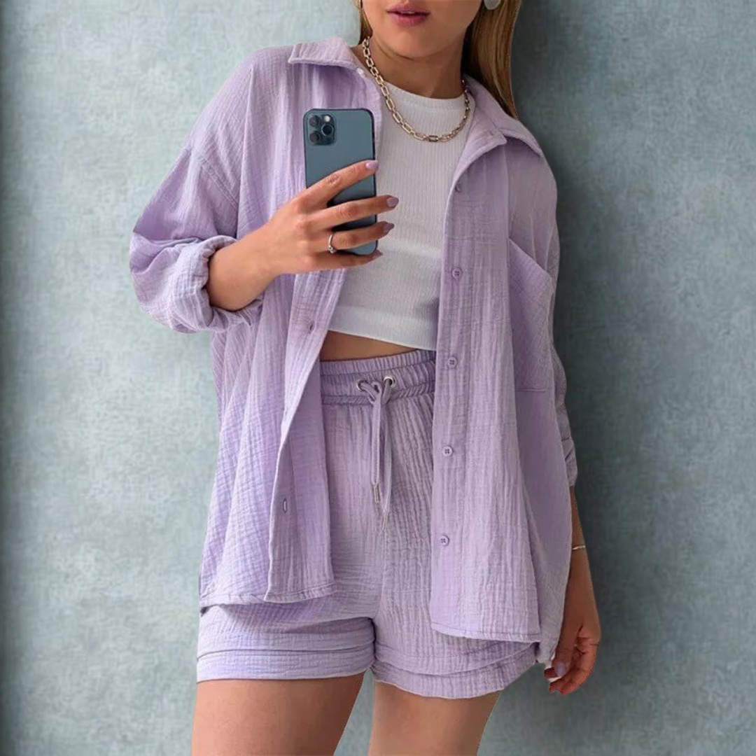 Camille™ | Ensemble 2 pièces chemise et short en coton