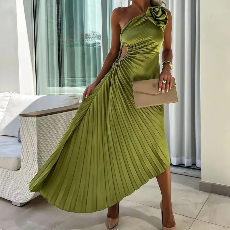 Camille™ | Clairette Robe Asymétrique Plissée avec Fleur 3D