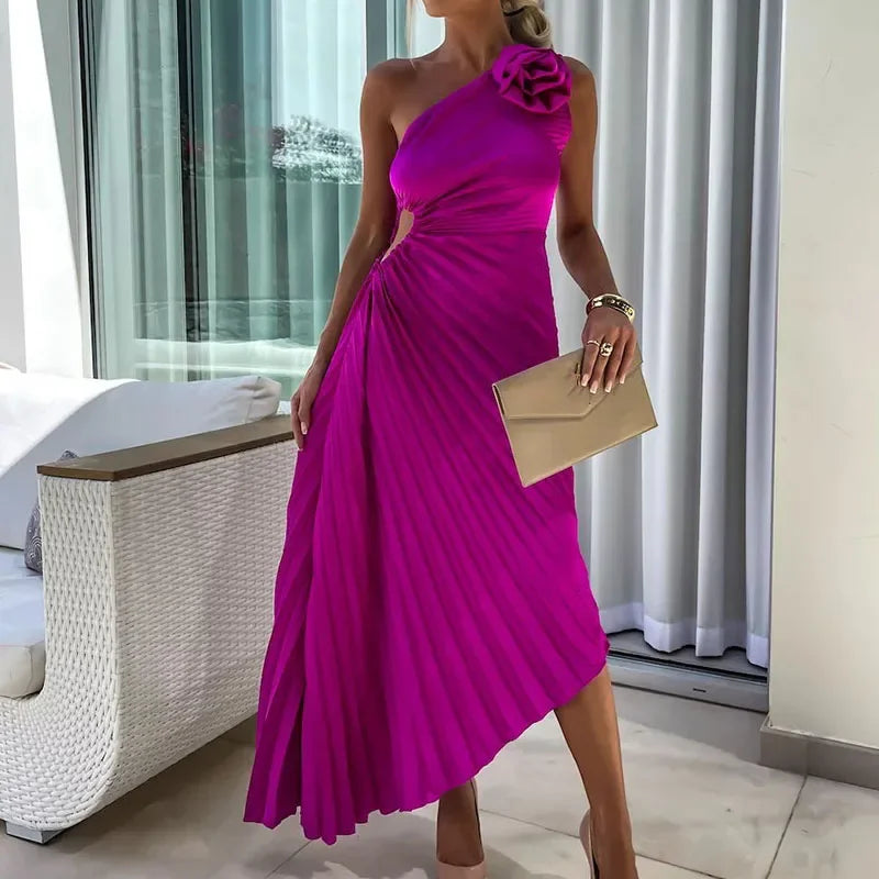 Camille™ | Clairette Robe Asymétrique Plissée avec Fleur 3D