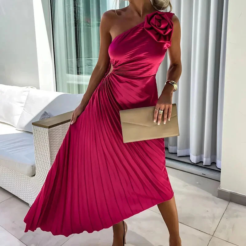 Camille™ | Clairette Robe Asymétrique Plissée avec Fleur 3D