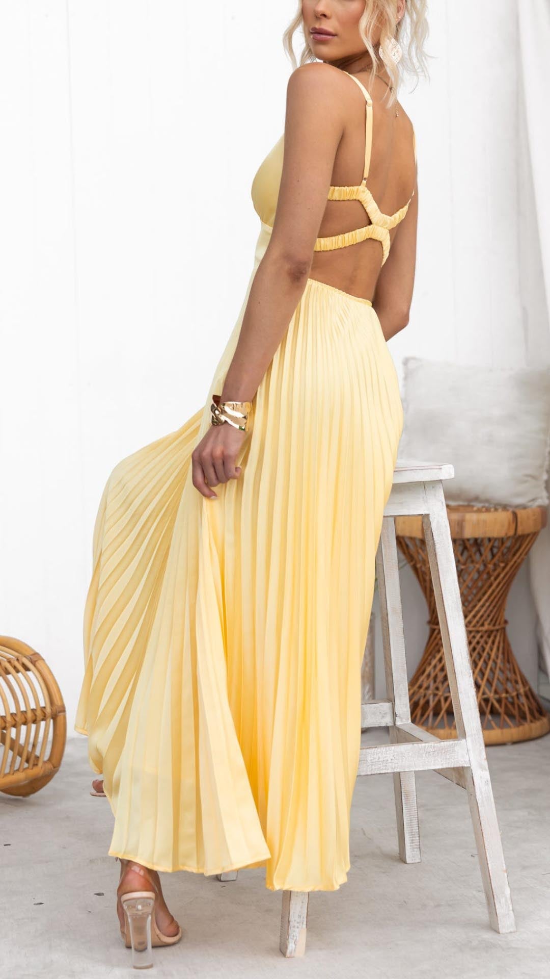 Camille™ | Aby Robe Longue Plissée à Col en V