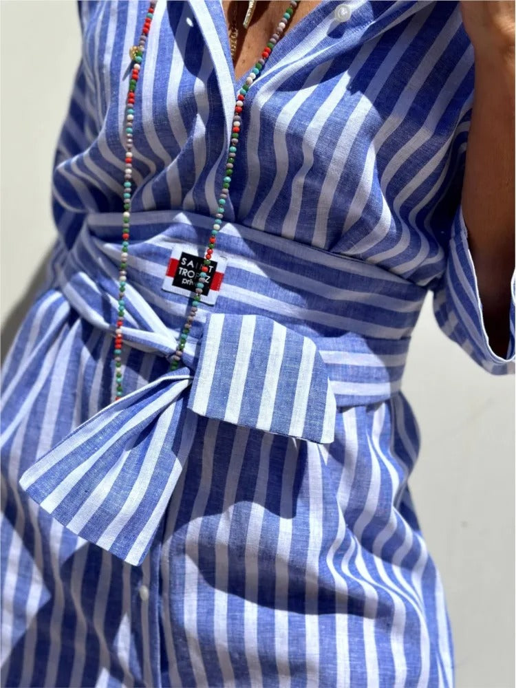 Camille™ | Édith Robe Chemise Rayée en Coton