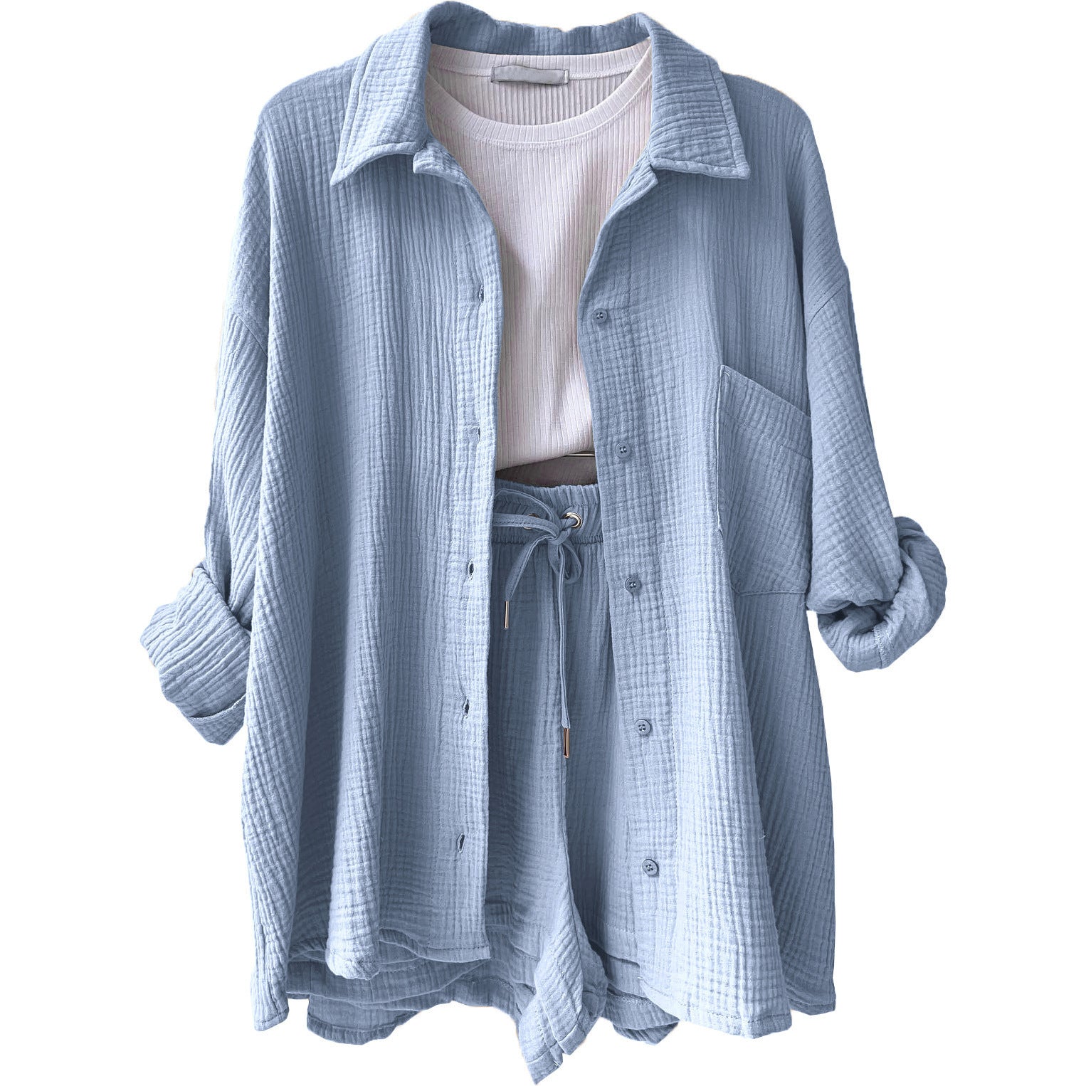 Camille™ | Léa Ensemble Décontracté en Coton Gaufré