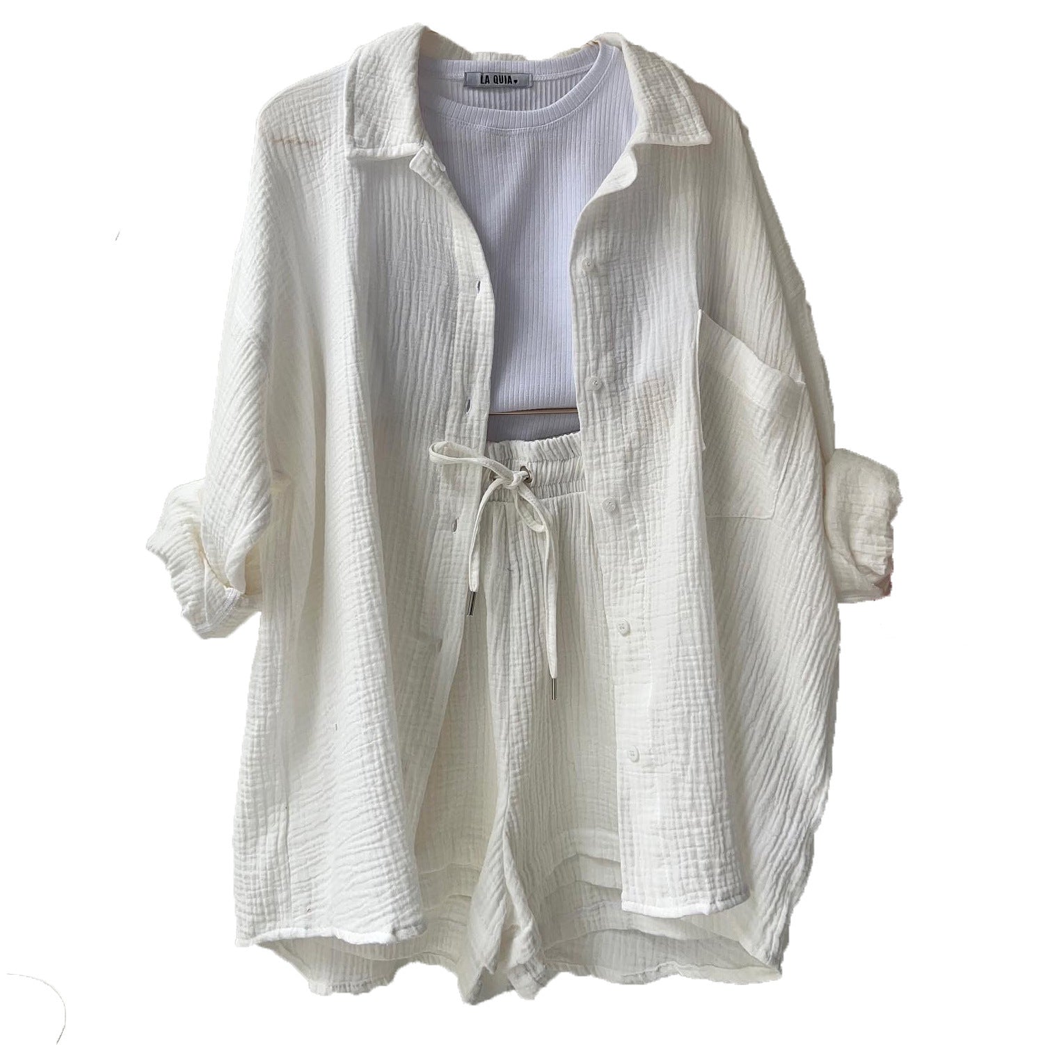 Camille™ | Léa Ensemble Décontracté en Coton Gaufré
