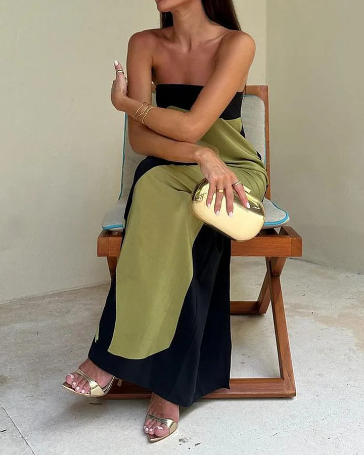 Camille™ | Ava Robe Longue Sans Bretelles à Motif Abstrait