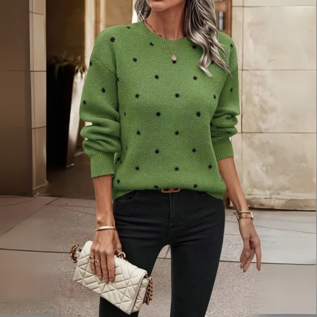 Camille™ | Pull en tricot décontracté à manches longues avec motif à pois