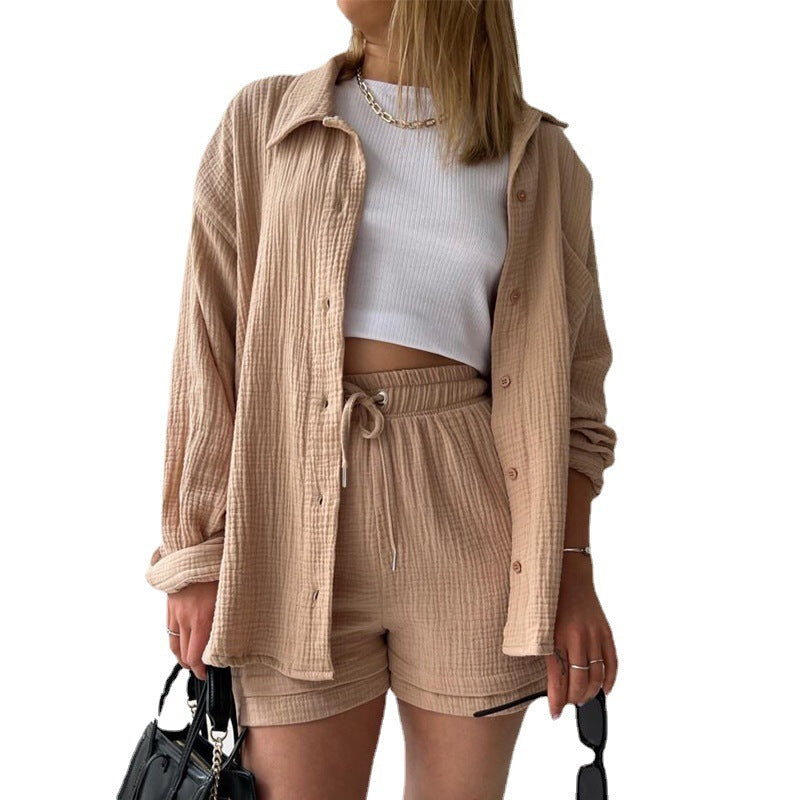Camille™ | Léa Ensemble Décontracté en Coton Gaufré