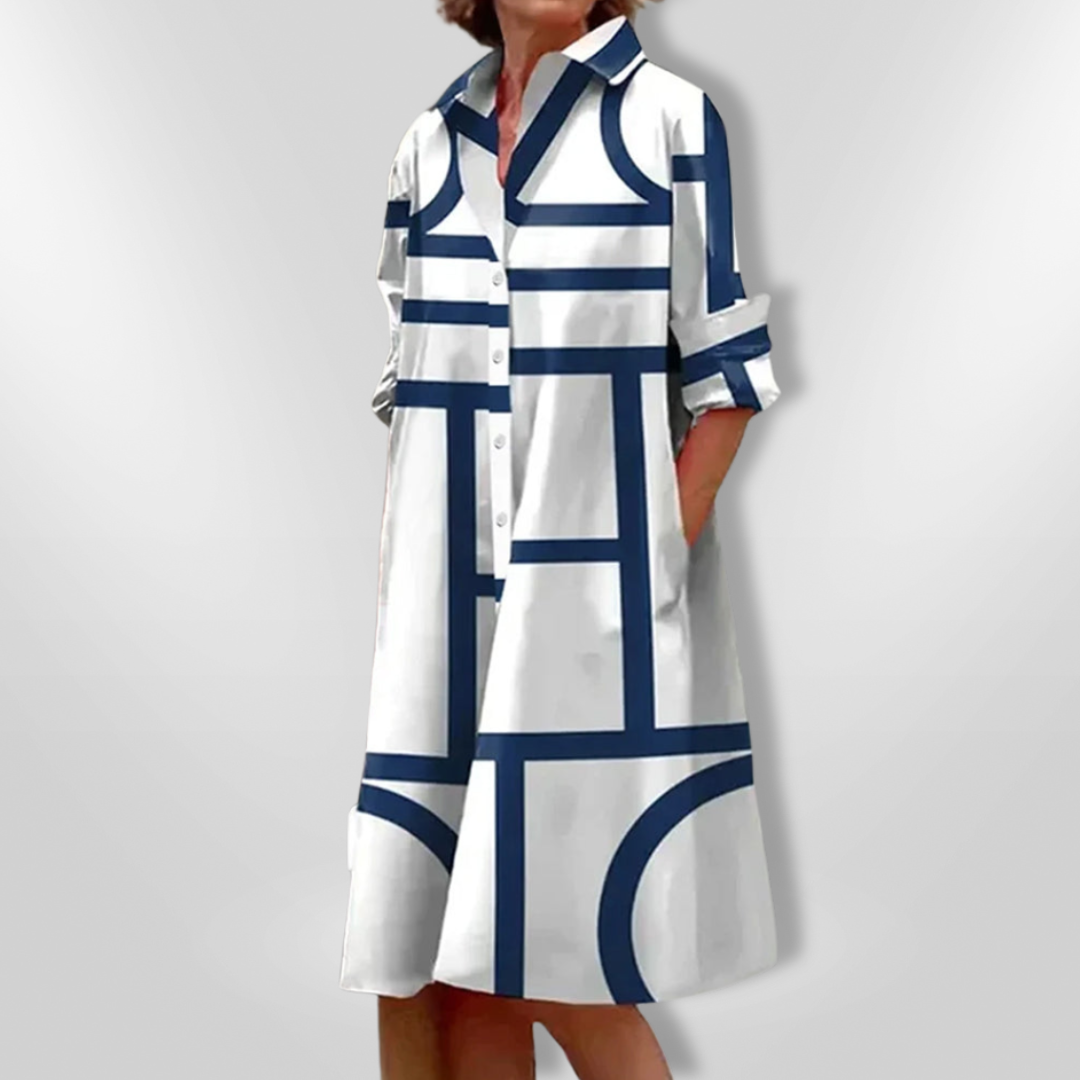 Helen™ | Modern midiklänning med geometriskt mönster