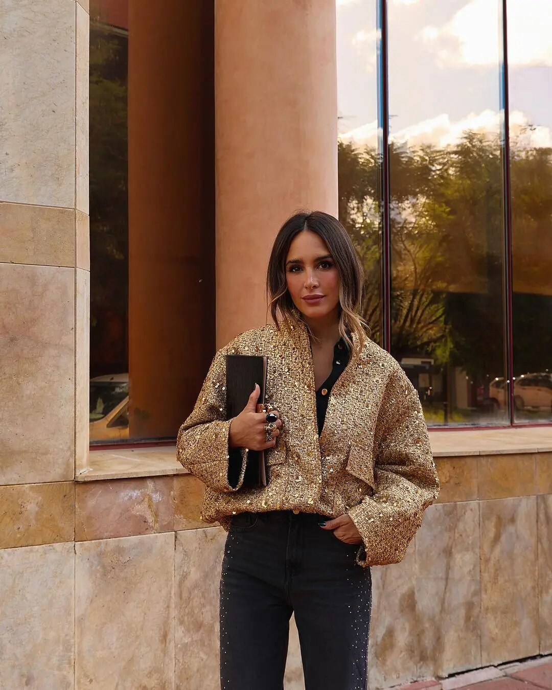 Camille™ | Veste en Sequins Dorés