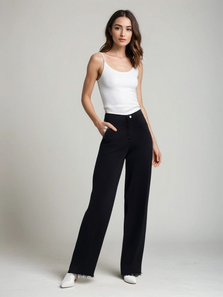 Camille™ | Jean Noir Élégant à Finition Brute
