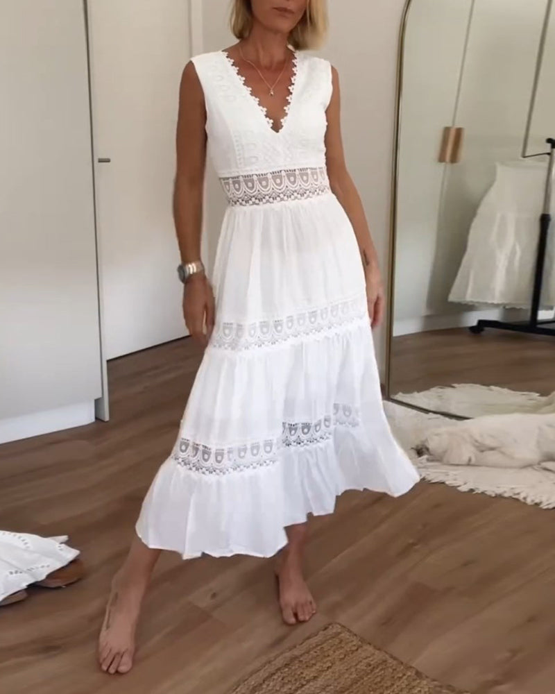 Aurélie™ | Elegant sommarklänning i spets med V-ringning