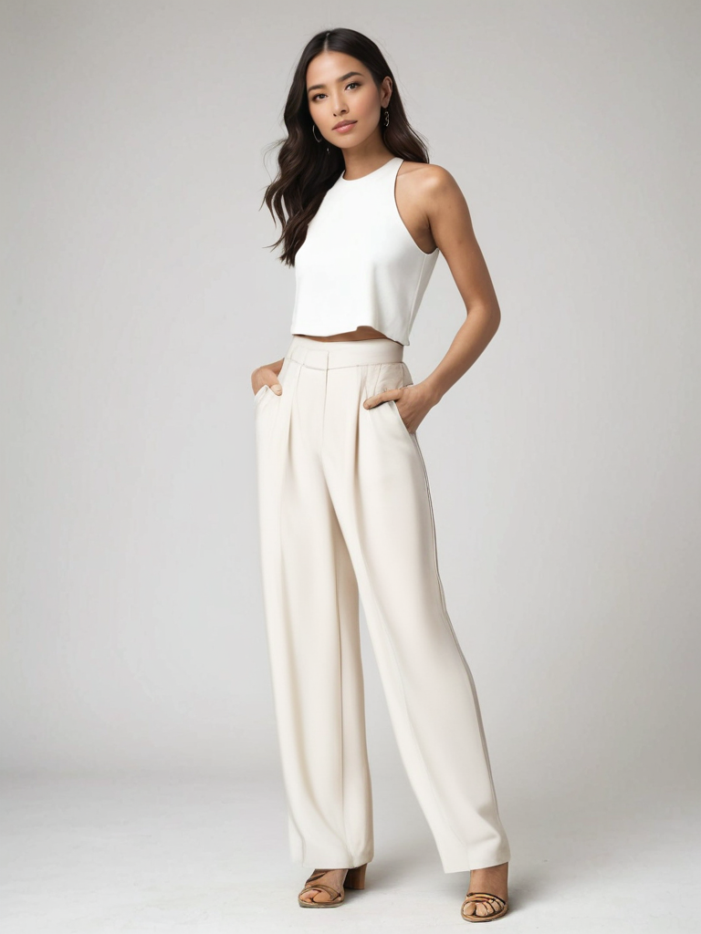 Camille™ | Pantalon Large Écru Élégant