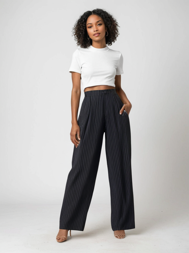 Camille™ | Pantalon Large à Rayures Chic