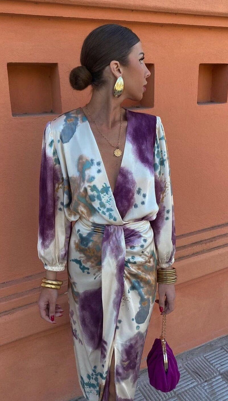 Camille™ | Iris Robe Élégante en Soie à Col en V