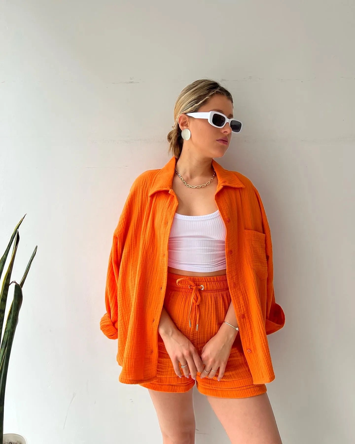 Camille™ | Léa Ensemble Décontracté en Coton Gaufré