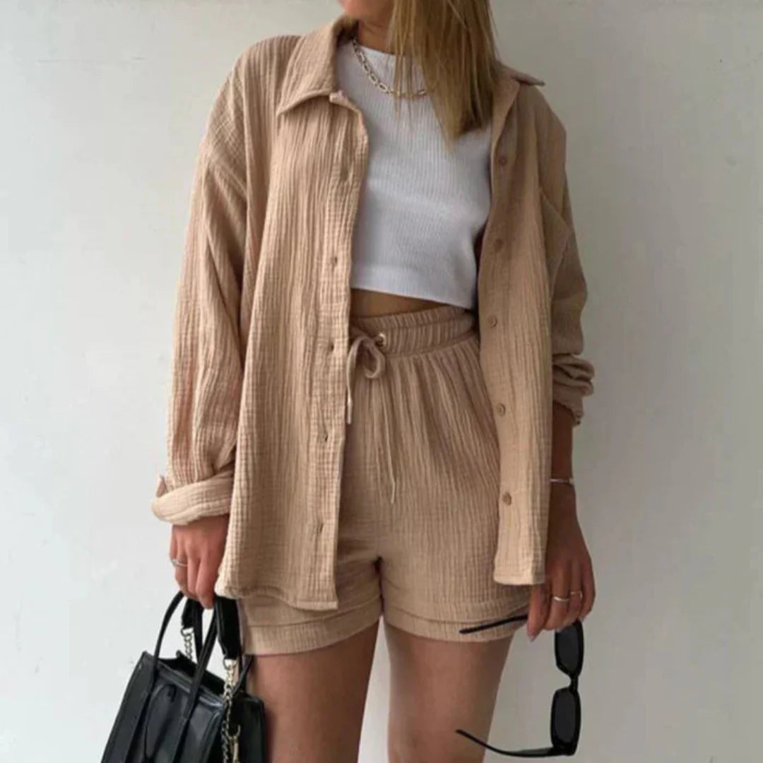 Camille™ | Ensemble 2 pièces chemise et short en coton