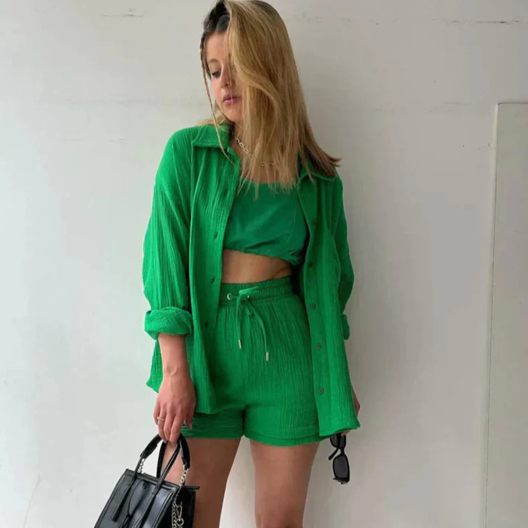 Camille™ | Ensemble 2 pièces chemise et short en coton