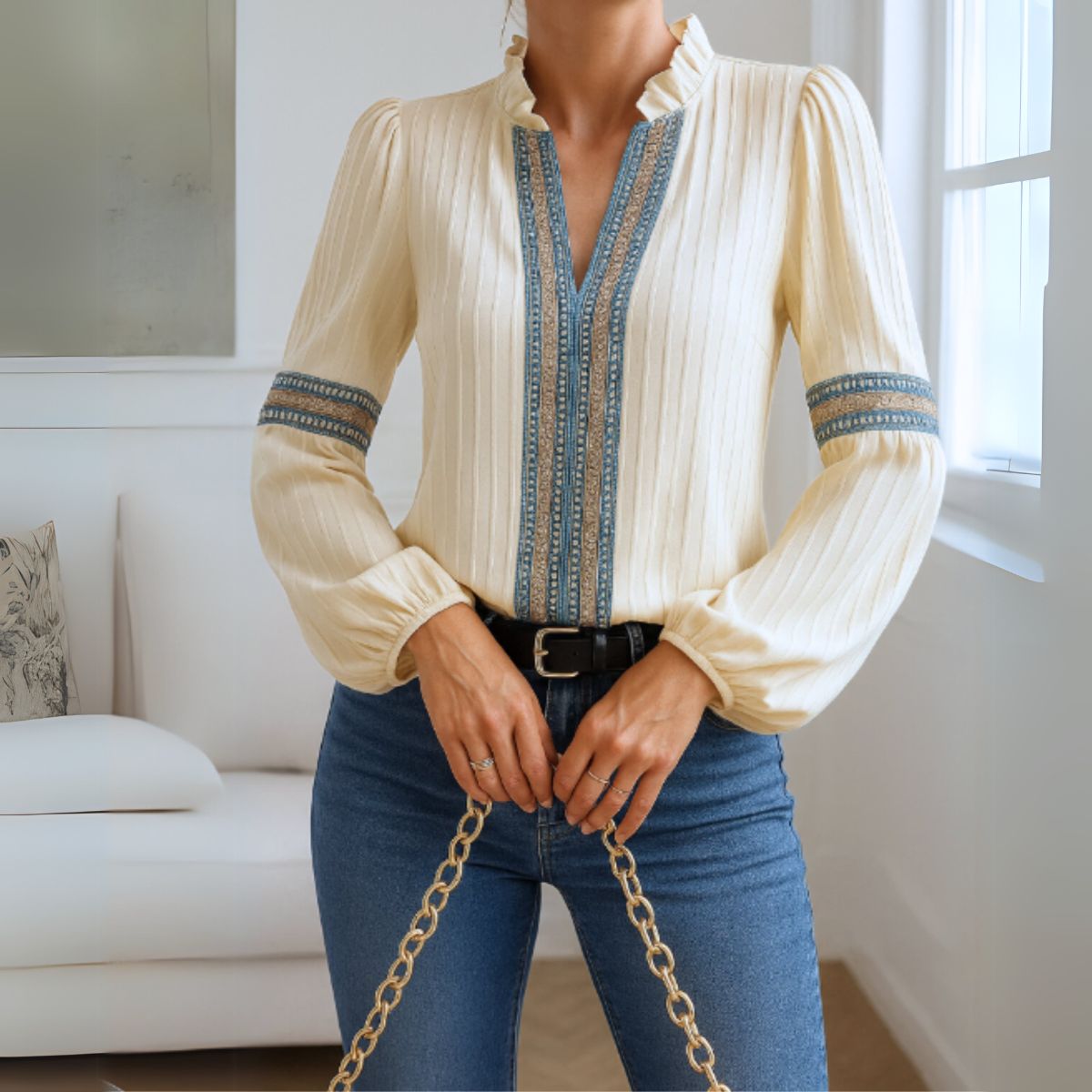 Louise™ | Vintage V-ringad Blus