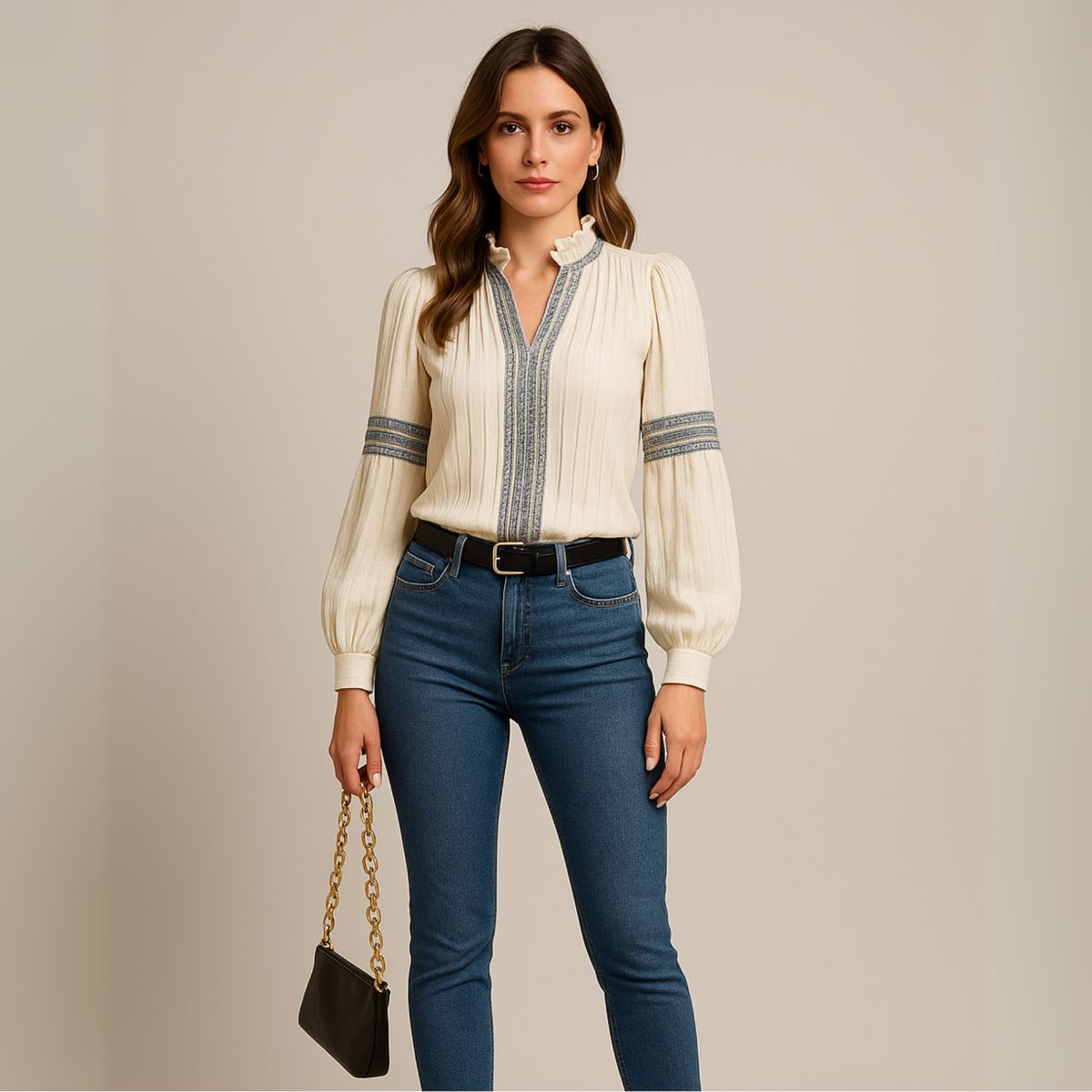Louise™ | Vintage V-ringad Blus