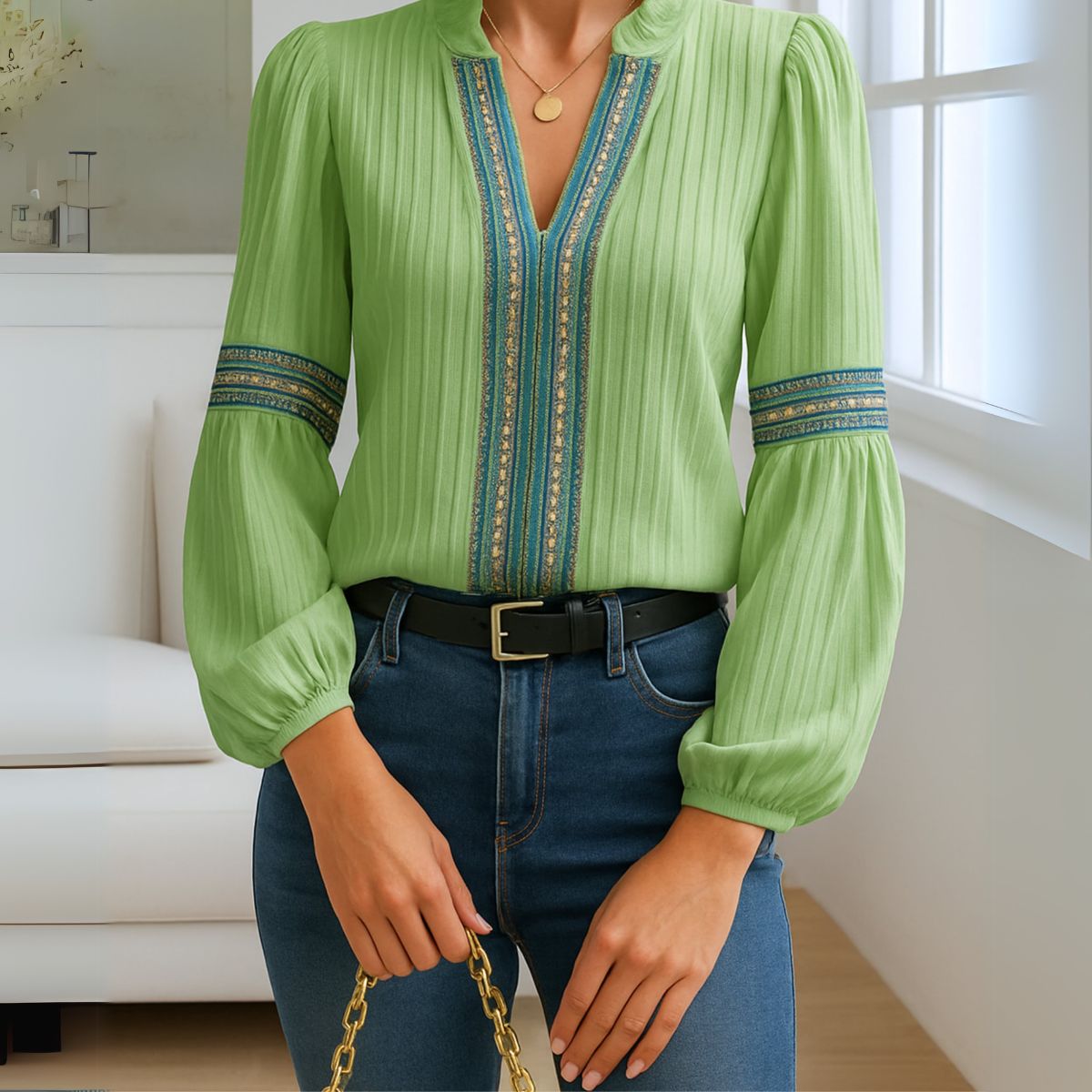 Louise™ | Vintage V-ringad Blus