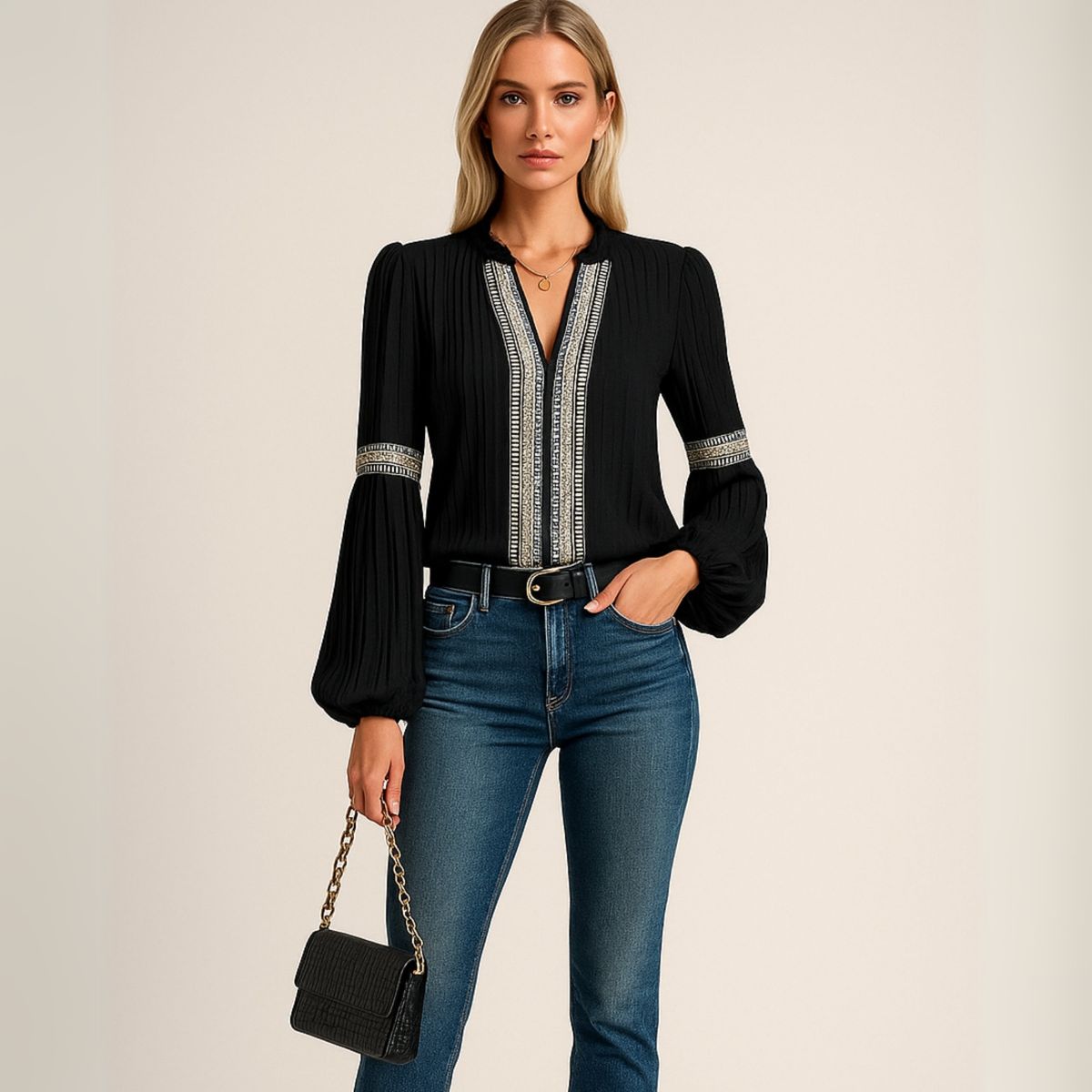 Louise™ | Vintage V-ringad Blus
