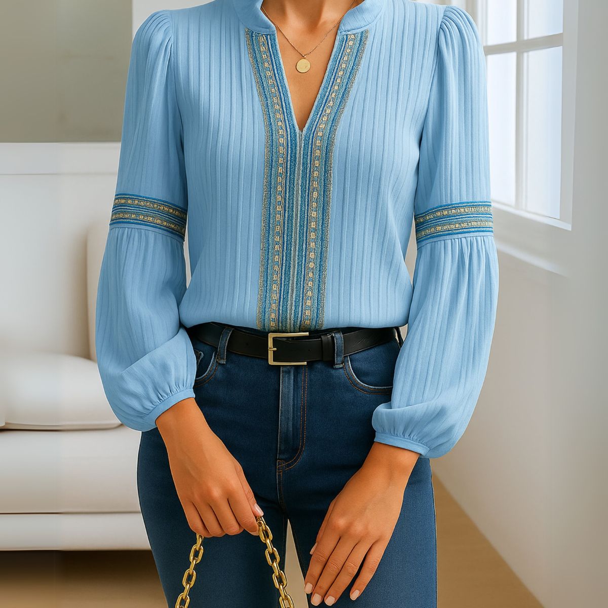 Louise™ | Vintage V-ringad Blus