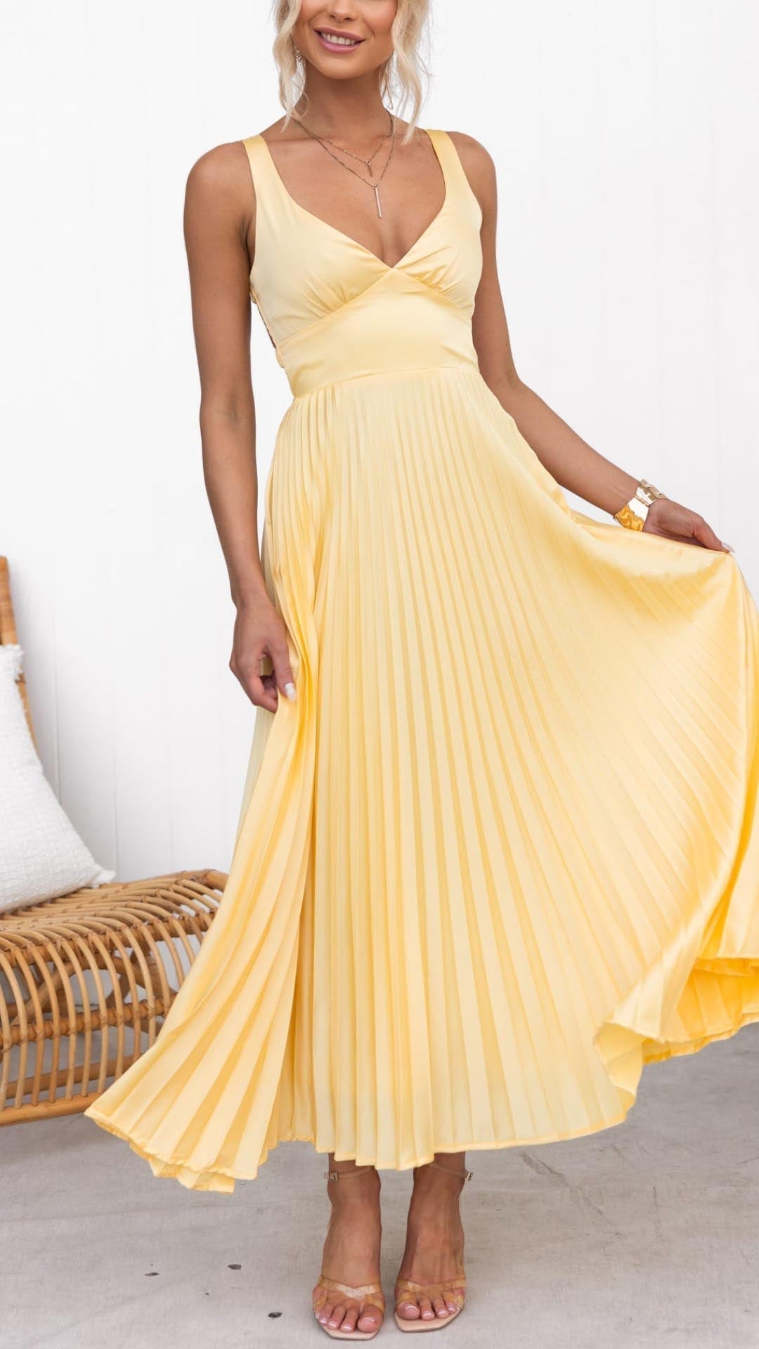 Camille™ | Aby Robe Longue Plissée à Col en V