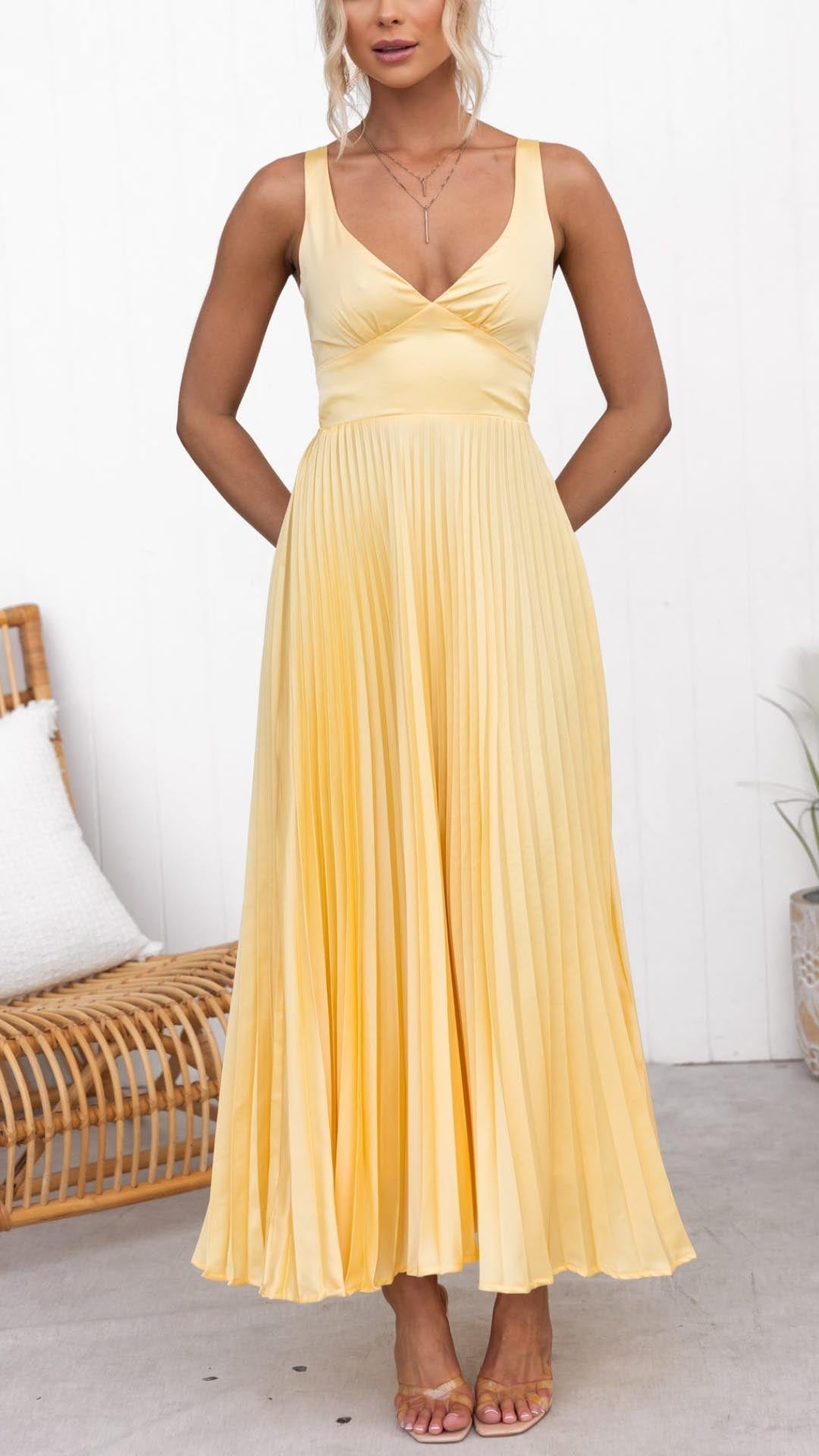 Camille™ | Aby Robe Longue Plissée à Col en V