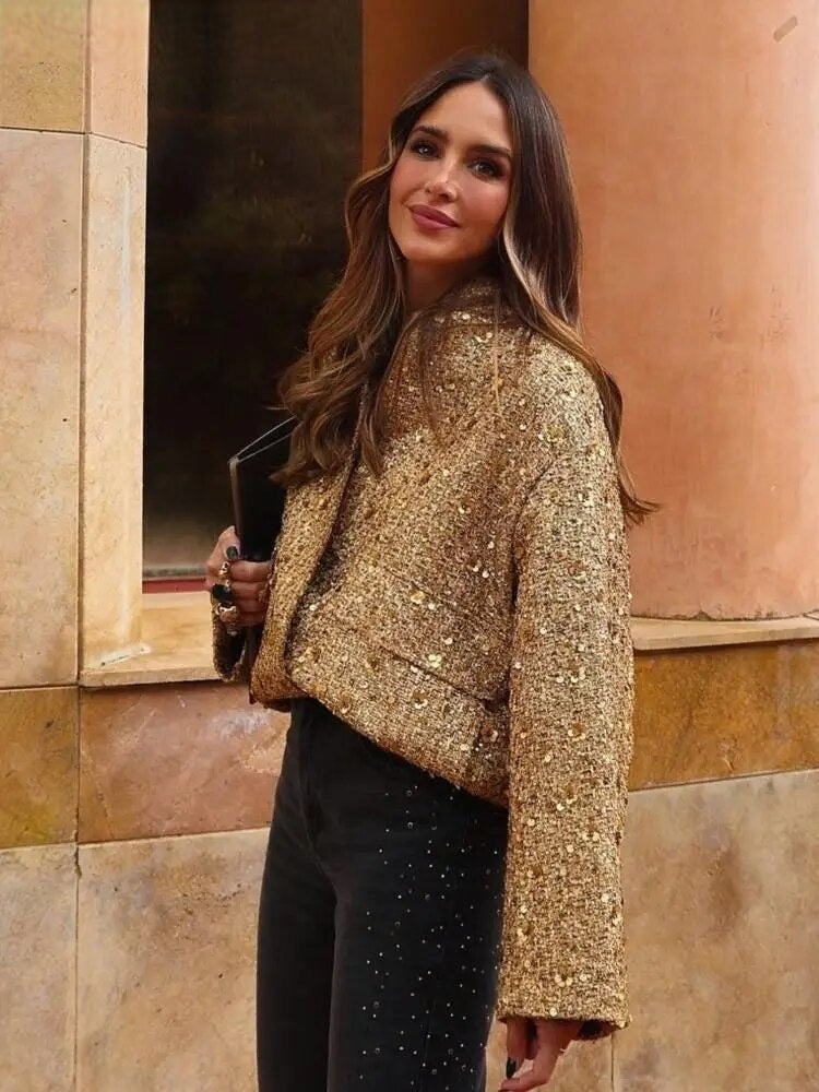 Camille™ | Veste en Sequins Dorés
