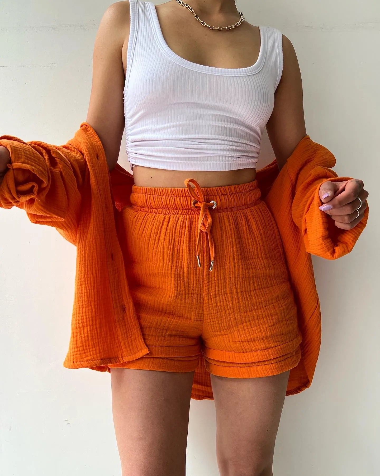 Camille™ | Léa Ensemble Décontracté en Coton Gaufré