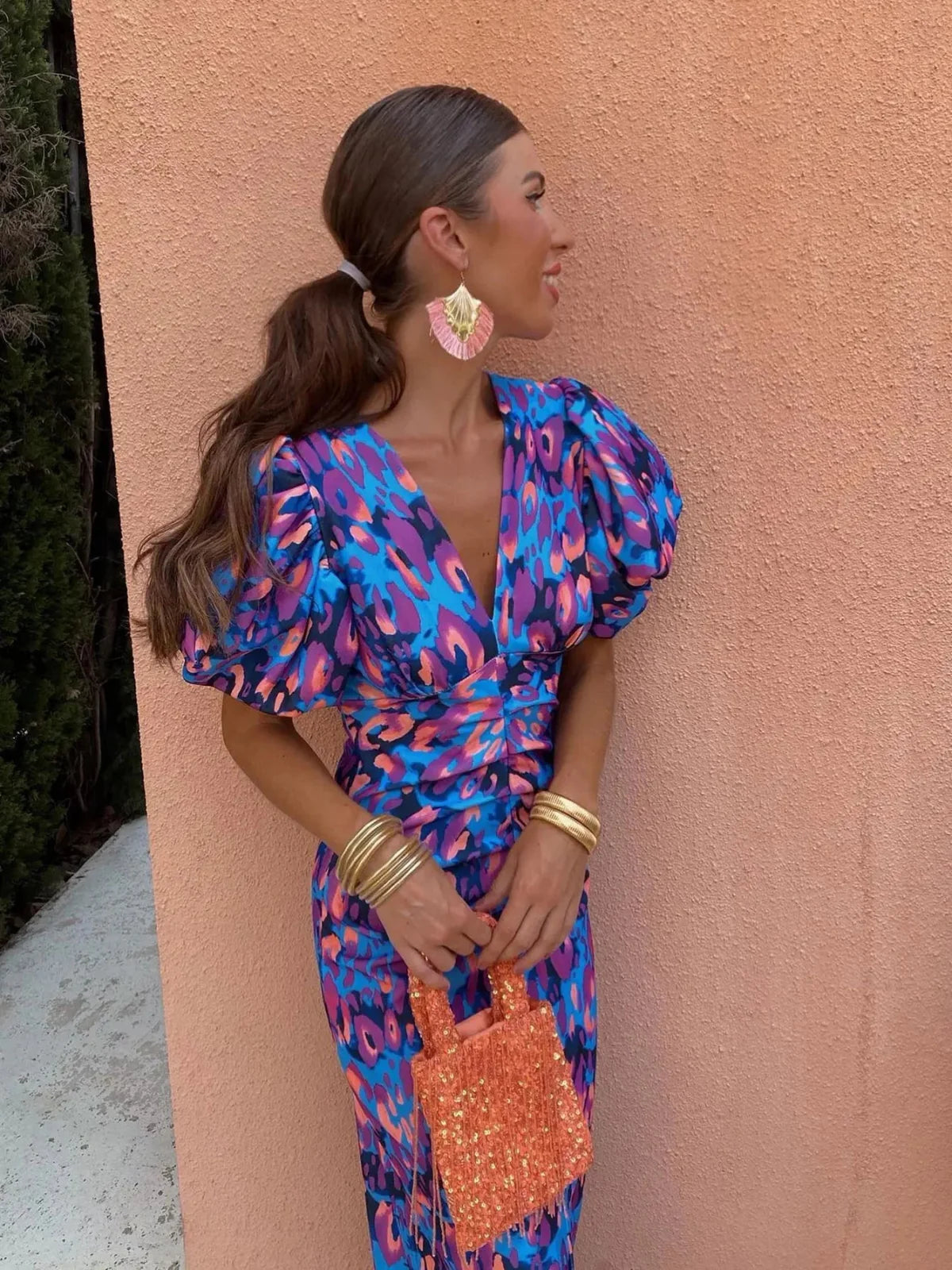 Camille™ | Lily Robe Colorée à Manches Plissées