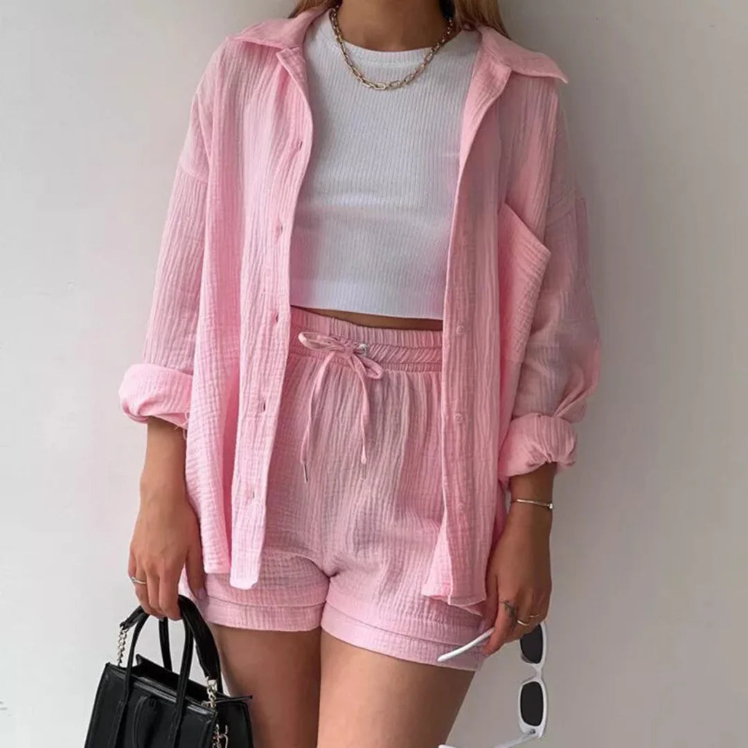 Camille™ | Ensemble 2 pièces chemise et short en coton