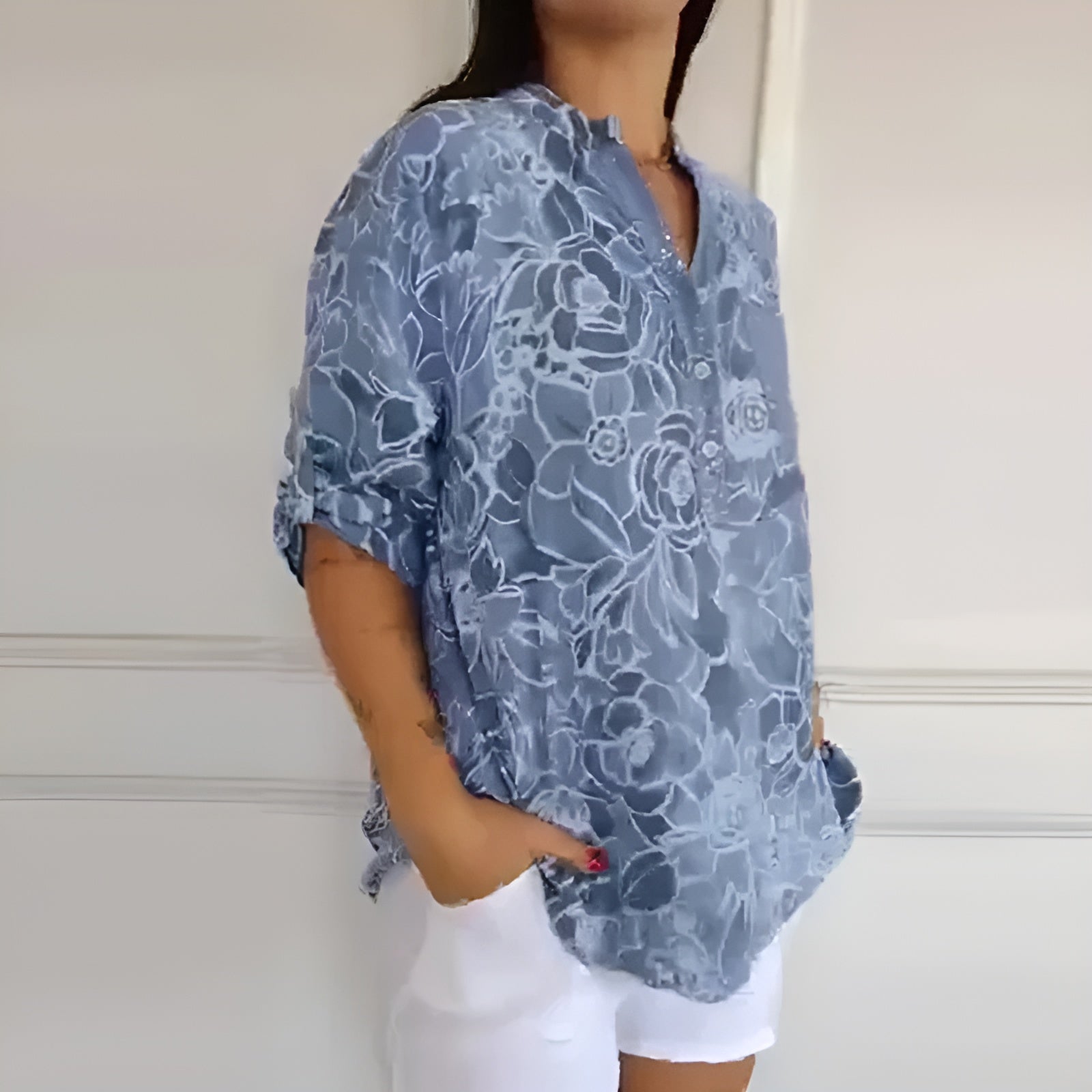 Dagny™ | Blus med Blommigt Rutmönster