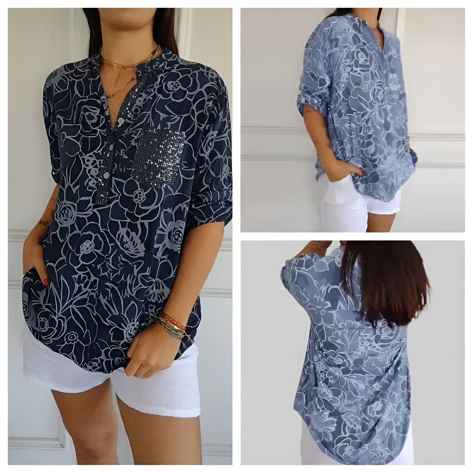 Dagny™ | Blus med Blommigt Rutmönster