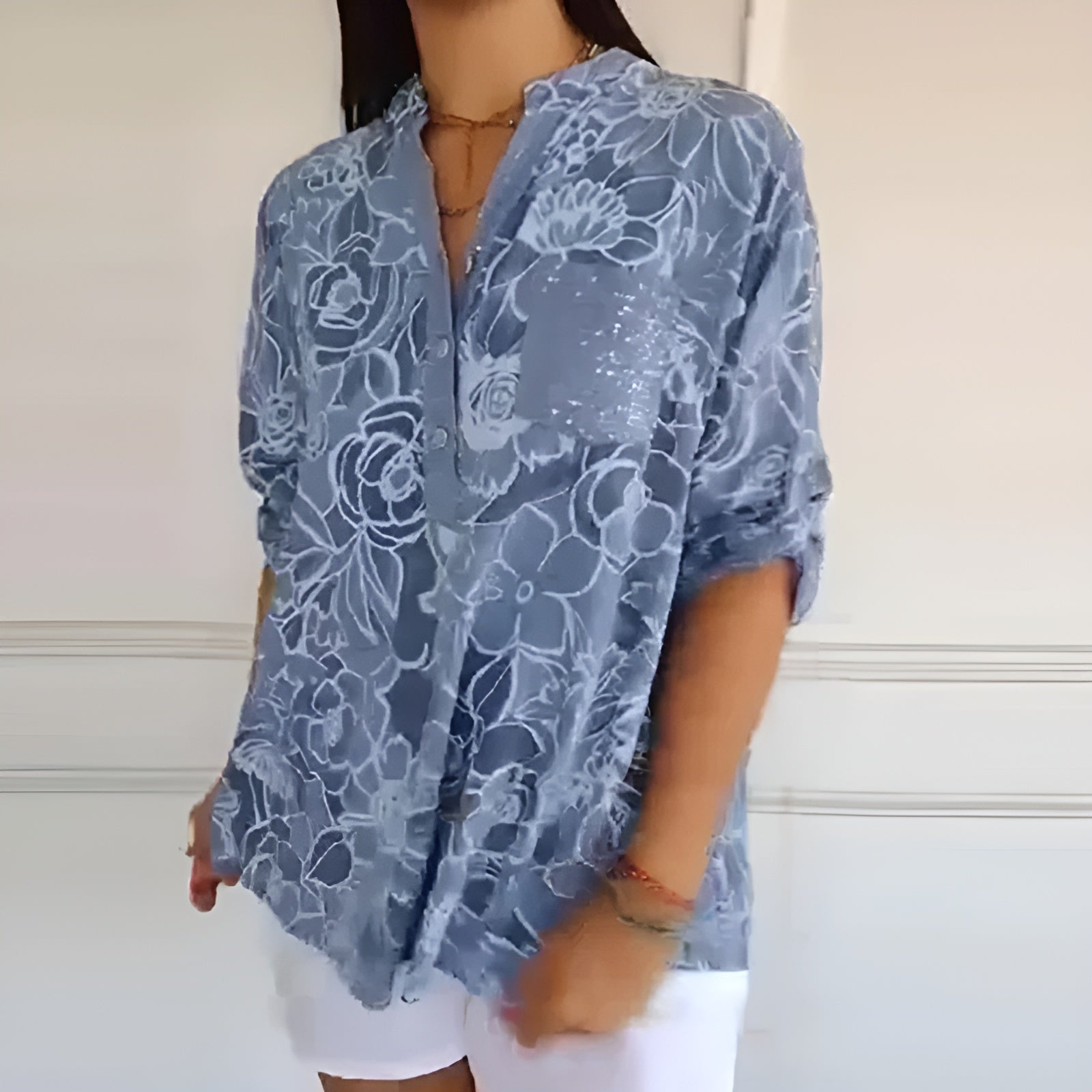 Dagny™ | Blus med Blommigt Rutmönster
