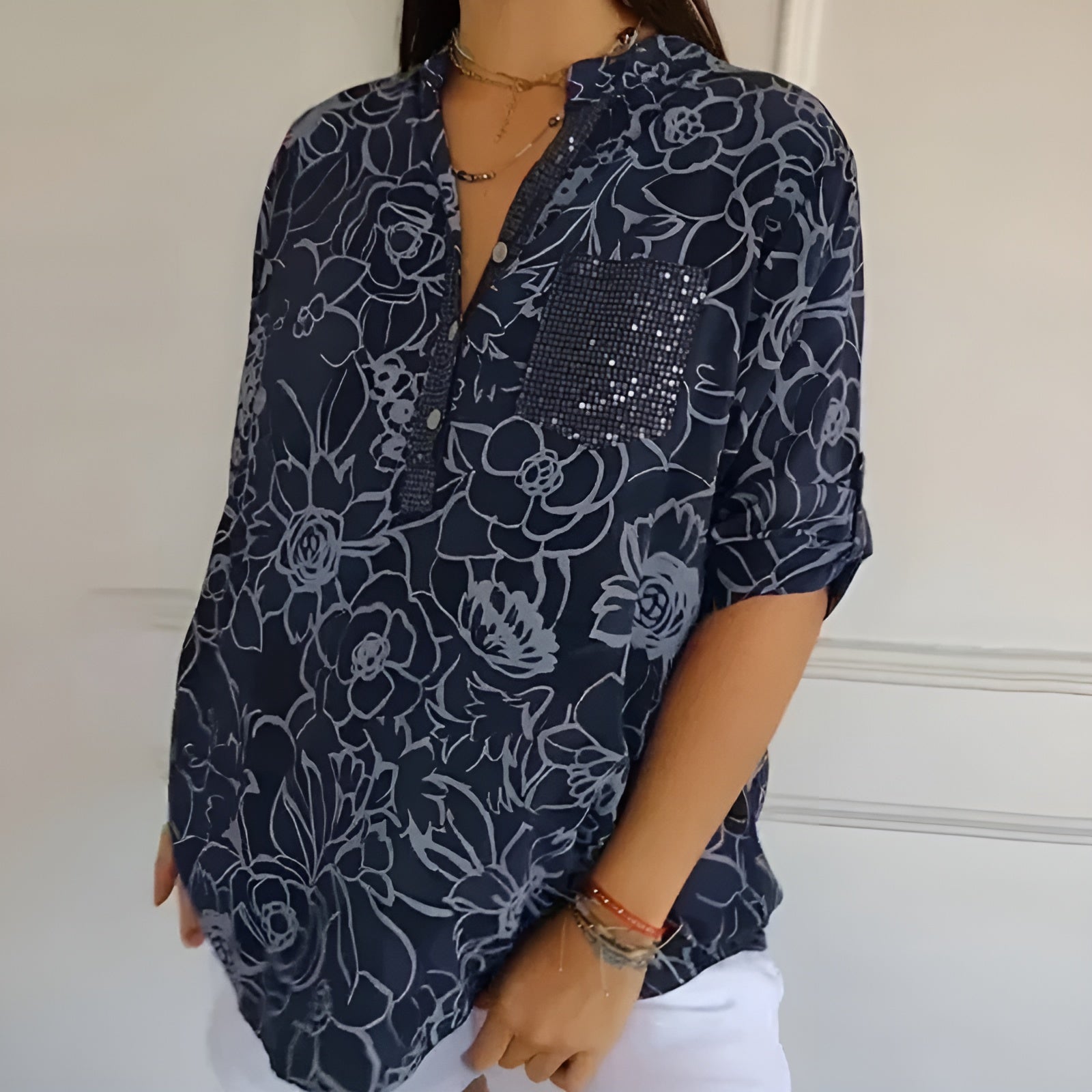 Dagny™ | Blus med Blommigt Rutmönster